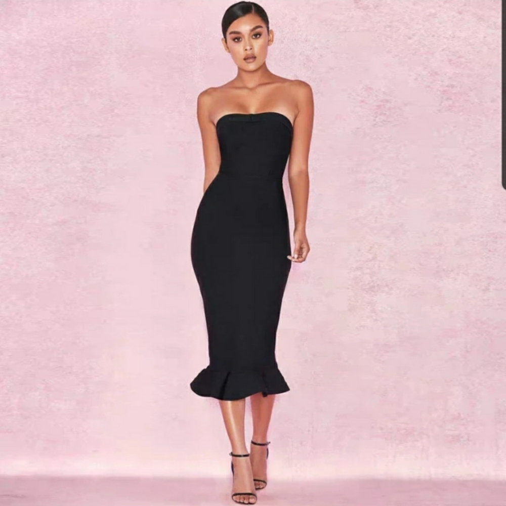Strapless bandage peplum dress